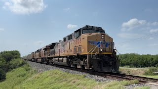 UP 5608 AC44CW Leads Loaded Rock Train in Edroy TX on The UP Corpus Christi Sub [upl. by Atikir]