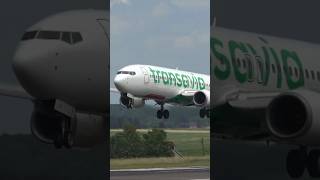 Landing Transavia B737 at Brussels Airport aviation planespotting [upl. by Adeehsar]