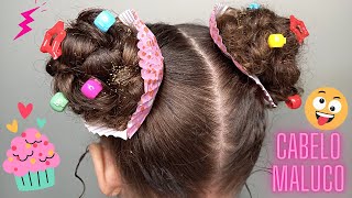 Penteado Fácil Dia do cabelo maluco  cabelo Divertido Dia das crianças  cupcake shorts [upl. by Ziladnerb]