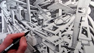 How to Draw a SciFi Fantasy City in 2Point Perspective [upl. by Moriah]