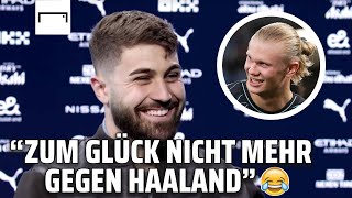 Joško Gvardiol scherzt bei ersten CityInterview über Erling Haaland 😁  Premier League [upl. by Coffeng]