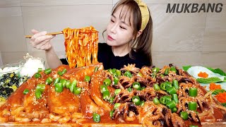 SUB 땡초듬뿍 불쭈꾸미🔥삼겹살 amp 우동사리 주먹밥 ft맥주 먹방 SPICY WEBFOOT OCTOPUS WITH PORK BELLY REAL SOUND ASMR MUKBANG [upl. by Iona]