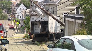 Truck rolls down hill crashes into utility pole and car in Somerville [upl. by Kaz]