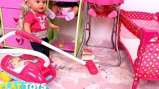 Baby Doll Cleans the Dollhouse Play Toys [upl. by Matthiew]