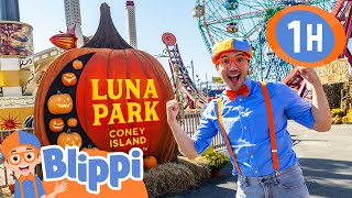 Blippi Rides Rollercoasters at Coney Island Halloween Videos for Kids and Families [upl. by Suivatram]