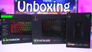 Mega Unboxing RAZER Blackwidow  DeathStalker  Mamba Chroma Português [upl. by Shalna566]