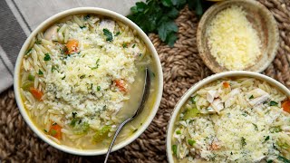 Lemon Chicken Orzo Soup Recipe [upl. by Eetsirhc]