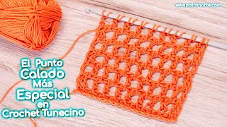 Cómo Tejer el Punto Tunecino Calado Malla de Crochet Tunecino  Un Punto Calado MUY ESPECIAL [upl. by Eliath]