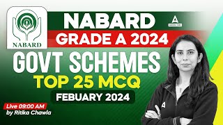 NABARD Grade A 2024  Top 25 MCQ February Government Schemes 2024  By Rittika Chawla [upl. by Arihday]