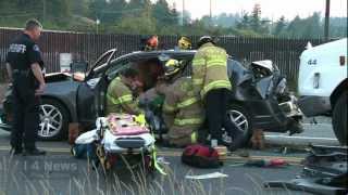 Injury Three Car Rear End Accident With Extrication Canyon Road Frederickson WA [upl. by Nadler]