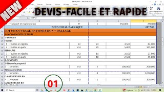 DEVIS DES TRAVAUX DE CONSTRUCTION  FORMATION DÉTAILLÉ 01 [upl. by Eicam994]