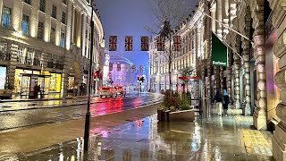 Rainy Night Walking Tour ☔️  England Central London  Relaxing Ambience Rain Sound  4K [upl. by Dame]