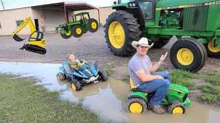 Tractors for kids  Playing in the mud on the farm with real tractors and power wheels [upl. by Esinehs285]