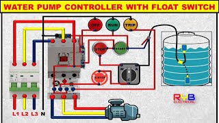 3 Phase DOL Starter Control and Power Wiring Diagram water Pump Controller with float switch [upl. by Anividul]