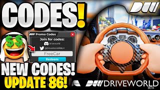 🤑NEW ALL WORKING UPDATE 86 CODES FOR DRIVE WORLD ROBLOX DRIVE WORLD CODES [upl. by Llorre107]