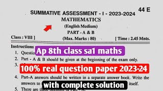 Ap 8th class sa1 maths question paper 2023248th class maths sa1 question paper 202324 with answer [upl. by Aihsenak]