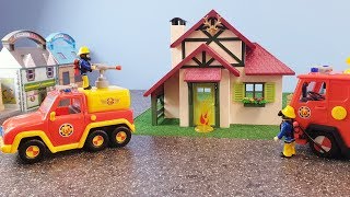 Fireman Sam Toys Fire at the Playmobil Forest House Jupiter Firefighter Sam Toy Fire Station [upl. by Rekrap]