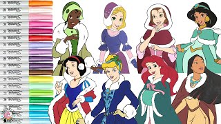 Disney Princess Coloring Book Compilation Cinderella Belle Pocahontas Jasmine Aurora Ariel Rapunzel [upl. by Kciremed726]