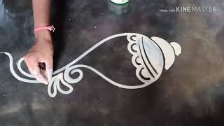 Very easy and innovative sankha alpona rangoli design Mukesh arts [upl. by Sualk263]