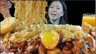 ASMR MUKBANG Chapagetti Spicy Mushrooms Battered Fillet Cheese Fish BallsNo Talking  No Cuts [upl. by Ettessil56]