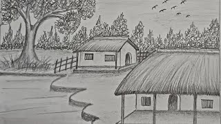 How to draw village scenery with pencil ArtCraftwithPRATIMA [upl. by Ait]