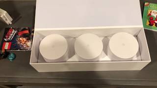 Google WiFi in 4000 SF home  Unboxing and first setup 4 pack from Costco [upl. by Adnor384]