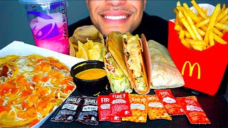 Taco Bell MUKBANG McDonalds Nacho CHEESE Fries Cinnamon Twist Burrito JerryEating Show Tacos Sounds [upl. by Jarita468]