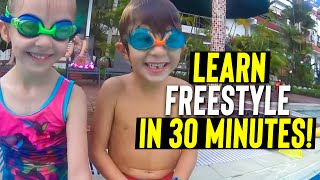 Learn to swim Freestyle in 30 minutes at 5 Yo  easy amp Fun lesson  SWIM to Fly ®  Swimming School [upl. by Anolla]