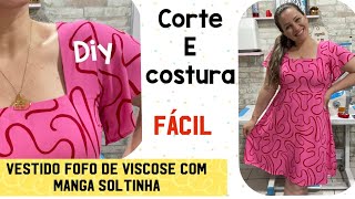 VESTIDO FOFO DE VISCOSE COM MANGA SOLTINHA FÁCIL SEM MOLDE passoapasso dress costurando diy [upl. by Lashondra]