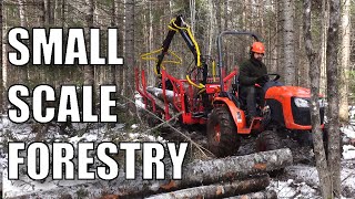 Small Scale Logging With a Kubota Compact Tractor and Forwarding Trailer [upl. by Gintz]