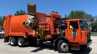 City of Kenosha Garbage Truck Orange Autocar ACX New Way Sidewinder in Tight Culdesacs [upl. by Nniuqal]