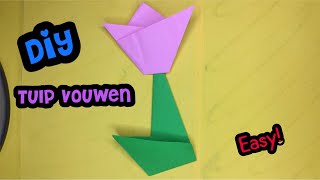 🌷 DIY KNUTSELEN TULP 🌷 Origami vouwen makkelijk  Knutselen Nederlands [upl. by Llain226]