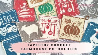 How to Tapestry Crochet – Farmhouse Potholders – Raffamusa Designs [upl. by Milah]