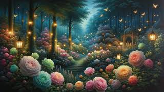 TV Art Screensaver Enchanted Twilight Pastel Roses and Fireflies 1 Hour No Sound [upl. by Hedveh]