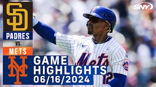 Mets vs Padres 6162024  NY Mets Highlights  SNY [upl. by Wilma394]