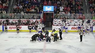 Laval Rockets Xavier Simoneau gets injured refs dont blow whistle until he collapses on the ice [upl. by Enaywd]