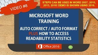 MICROSOFT WORD AUTO CORRECT AUTO FORMAT  HOW TO ACCESS READABILITY STATISTICS  TIPS TRICKS 8 [upl. by Kurt]