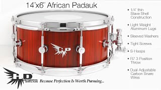 Stave Snare Drum Demo Hendrix Drums African Padauk 14x6 Snare at DCP [upl. by Eimaraj198]