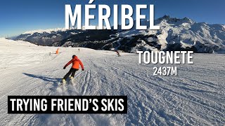 Trying friends skis on blue piste Faon in Méribel Les 3 Vallées Subtitles [upl. by Rother]