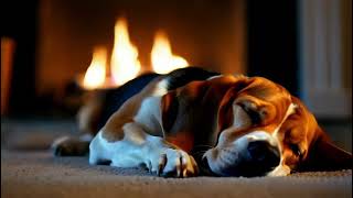 Calm Beagle Sleeping by the Fireplace  Relaxing Piano Music for StressFree Evenings 4K pianomusic [upl. by Veron]