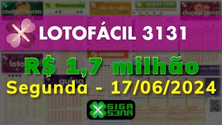 Resultado da Lotofácil 3131 Segundafeira 17062024  GIGASENA [upl. by Asante457]