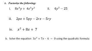 Question 6  Factorization  HCF Grouping Quadratic Trinomial Difference of Two Squares [upl. by Ellehs]