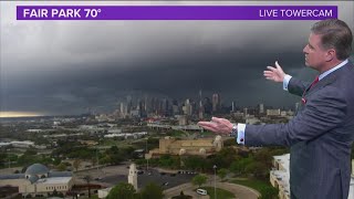 10202019 Dallas TX  Tornado Crossing I635 at Dark Damage on Road [upl. by Hgielrebma]