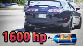 Toyota Supra Single Turbo 1600hp  rolling antilag 2 step Accelerations Highway Pulls etc [upl. by Naquin]