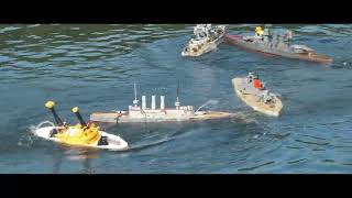 RC Battleships Sinking  BB Firing Ships RC Warship Combat [upl. by Scrope940]