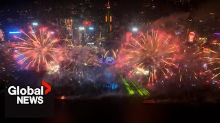 New Years 2024 Hong Kong shows off biggest fireworks display to date [upl. by Yggep277]