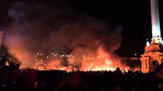 Ukrainian protesters sing the national anthem during clashes Kyiv Feb 18 2014 [upl. by Anaujd543]