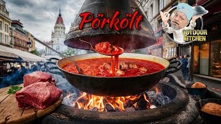 Ungarisches Pörkölt Rezept  Echtes Kesselgulasch über offenem Feuer gekocht [upl. by Naesad]