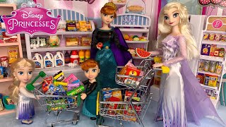 Elsa and Anna Supermarket Grocery Shopping  Miniature Foods [upl. by Airyt]