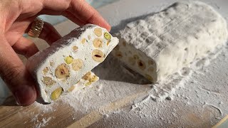 SADECE 4 MALZEME İLE EV YAPIMI NUGA ŞEKERLEME 🤤Soft and Easy Nougat Recipe💯 [upl. by Ynoyrb]